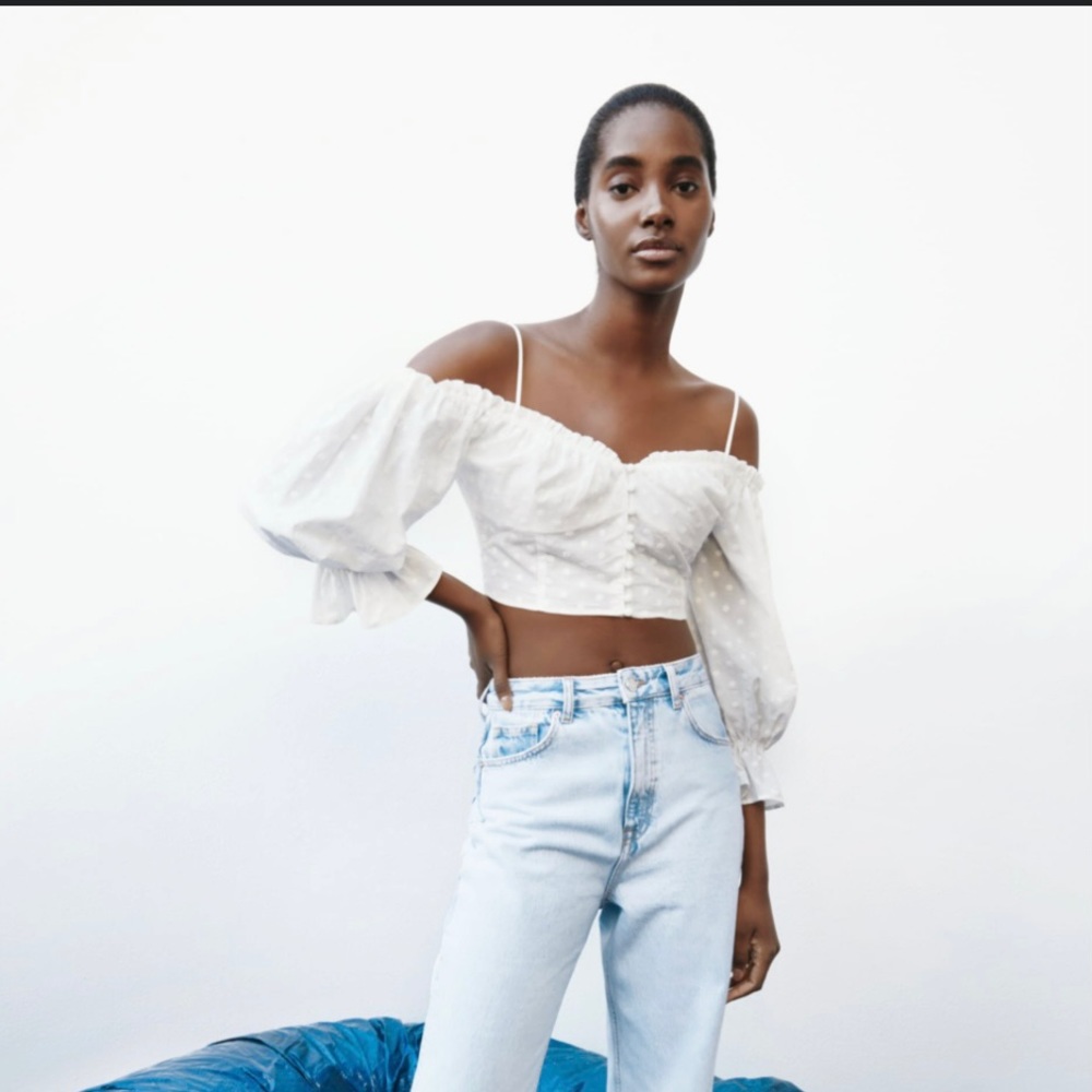 Zara White Embroidered Crop Top